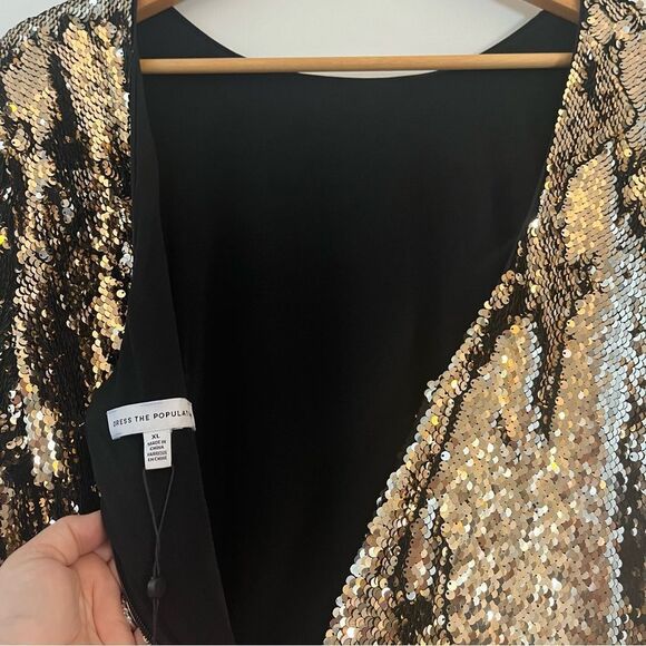 Dress The Population Natalie Long Sleep Low Back Sequin Dress Gold, Size XL, NWT - Picture 8 of 14